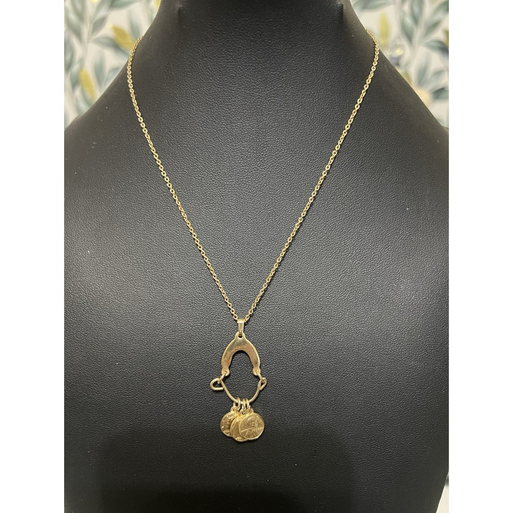 GOLD TONE FAUX Mini COIN NECKLACE Buffalo Nickel Barber Quarter Penny 14.5"